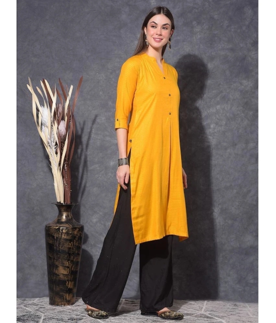 Mamoose Rayon Self Design Straight Womens Kurti - Yellow ( Pack of 1 ) - None