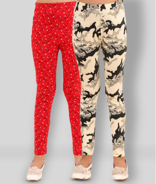 Kids Cave - Red Cotton Blend Girls Leggings ( ) - None