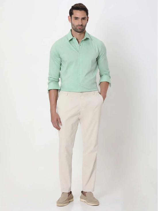 Light Green Stretch Plain Slim Fit Casual Shirt