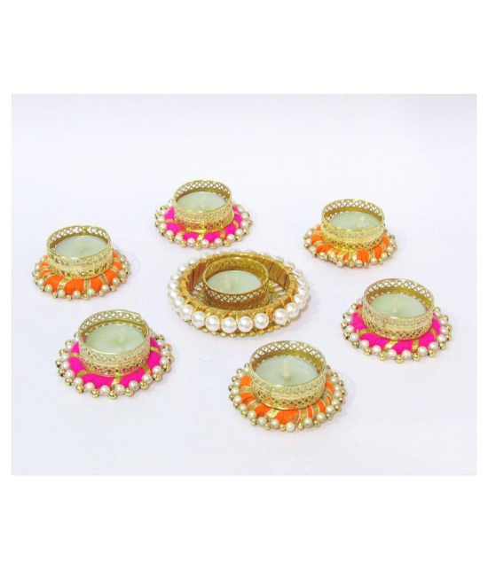 thriftkart Multicolour Floor Brass Tea Light Holder - Pack of 7