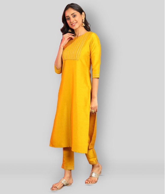 Janasya - Mustard Straight Silk Womens Stitched Salwar Suit ( Pack of 1 ) - XXL