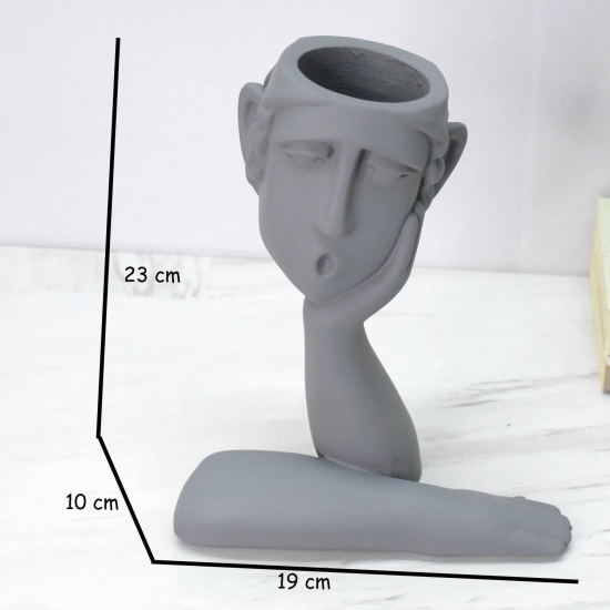 Human Thinking Showpiece Cum Table Planter : Grey