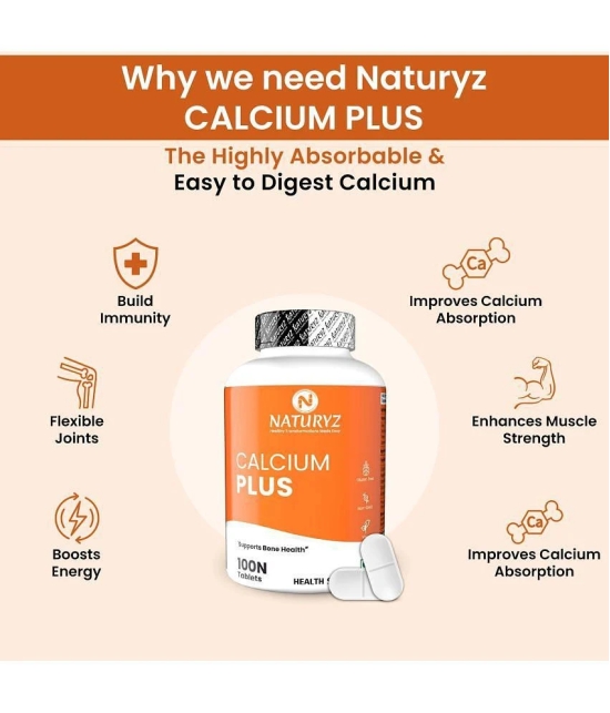 NATURYZ Calcium Plus with Calcium Citrate, Vitamin D, zinc, Magnesium for Bone Health - 100 Tablets