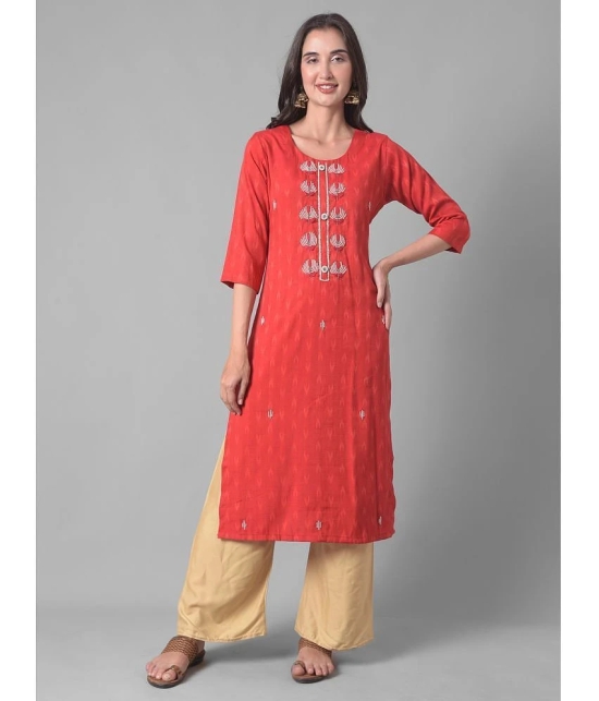 Dollar Missy Cotton Blend Embroidered Straight Womens Kurti - Red ( Pack of 1 ) - None