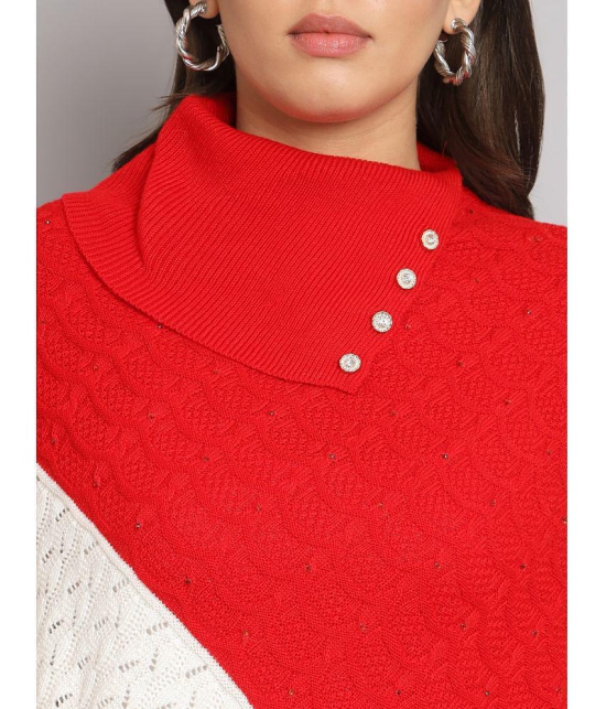 eWools.in Woollen Round Neck Women''s Ponchos & Capes - Red ( ) - None