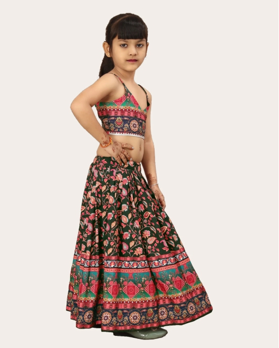 Girls Designer Blouse Top and Latest Printed New Lehenga Set For Ethnic- Party Set-Black / 4 Years-5 Years