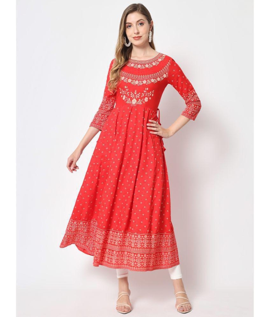 Kbz - Red Rayon Women's Flared Kurti ( Pack of 1 ) - None