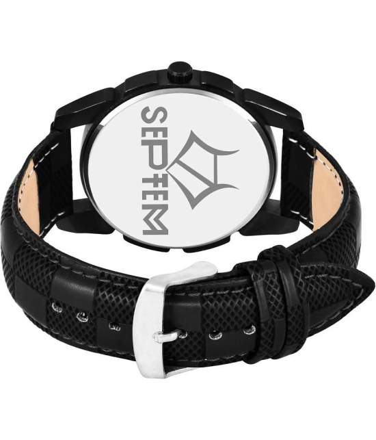 Septem Black Leather Analog Mens Watch