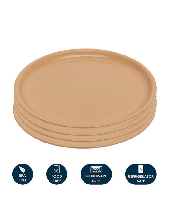 HOMETALES Plastic Microwave Safe Plates, (Pack of 4) Full Plate, Dia 11inch - Beige - Beige