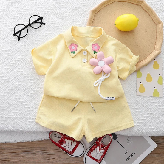 Half Sleeves T-shirt set with Flower-YELLOW / 5-6 years / XL