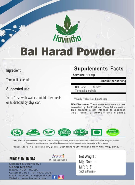 Havintha Bal Harad Powder for improves digestion and prevents skin infections - 227 Grams