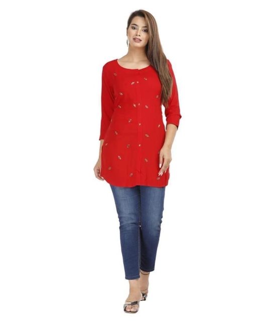 HIGHLIGHT FASHION EXPORT - Red Rayon Womens Straight Kurti ( Pack of 1 ) - M