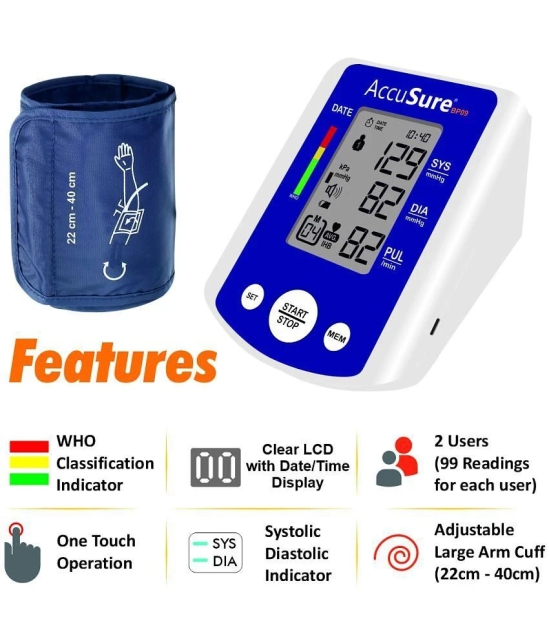 AccuSure Blood Pressure Monitor Automatic Digital Display And Adjustable Arm-Cuff - 2 Years Warranty