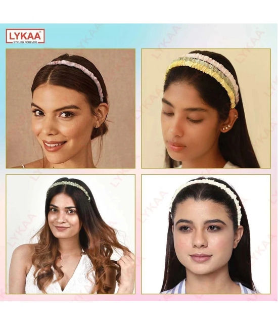 LYKAA Headbands Satin Silk Twine Beautiful Fancy Frill Hair Band For Girls Women, 4 Pcs Multicolor - Yellow