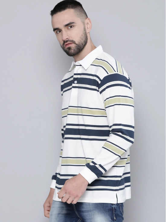 Auto Stripes Beige Navy Polo T-Shirt-S / Beige