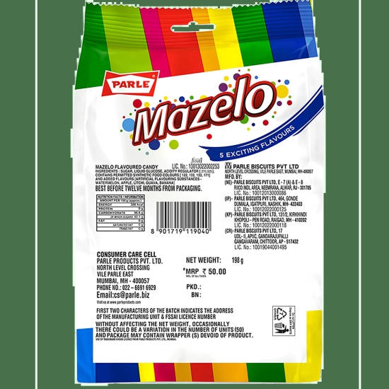 Parle Mazelo Assorted Candies - Litchi, Watermelon, Banana, Guava & Apple, 198 G