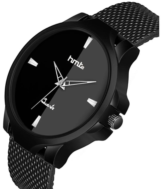 HMTe - Black Leather Analog Mens Watch