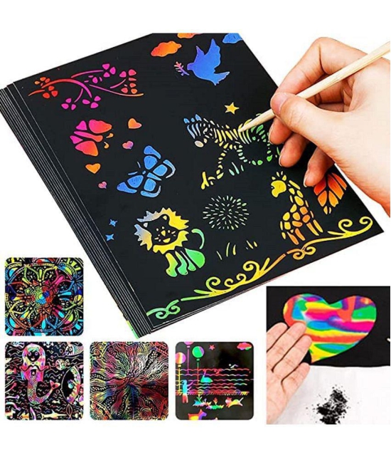 CRAFTS RAINBOW ART SCRATCH PAPER BOOK SHEETS 10 PAGE ( PACK OF 4)