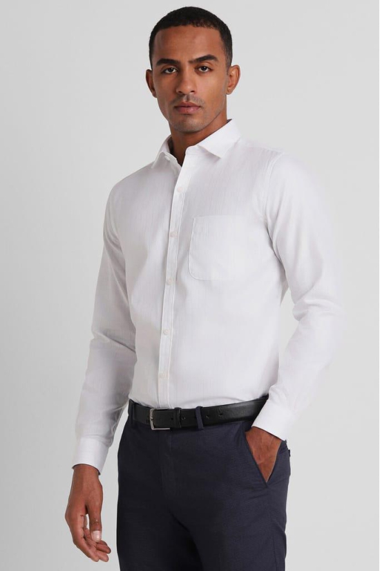 Men White Slim Fit Formal Full Sleeves Formal Shirt