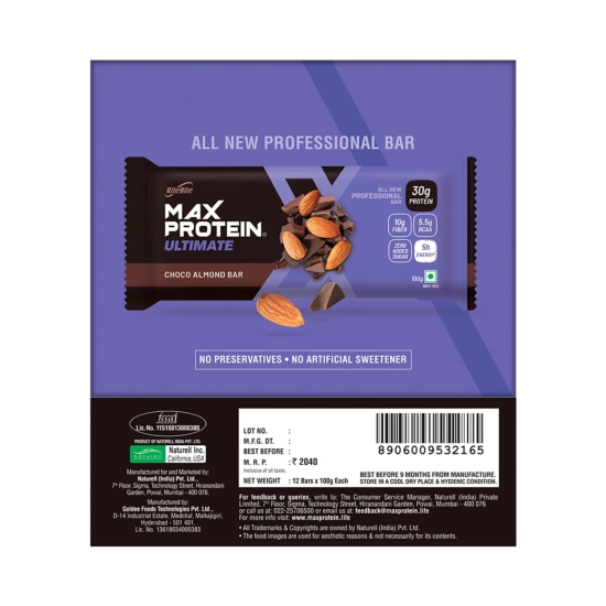 Ritebite Max Protein Ultimate Bars 1200g - Pack Of 12 (100g X 12) (Flavour - CHOCO ALMOND, Size - 100 g) by Total Sporting And Fitness Solutions Pvt Ltd