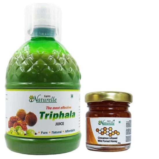 Farm Naturelle-Strongest Ayurvedic Triphala Juice-Improved Digestion-Herbal Laxative-400ml+ 55g Cinnamon Infused Honey.