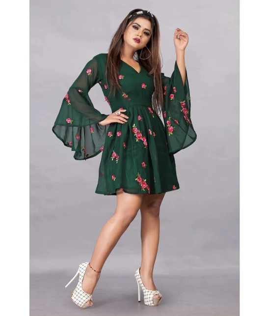 Apnisha - Georgette Green Womens Fit And Flare Dress ( Pack of 1 ) - None