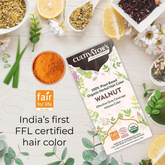 Cultivators Organic Hair Colour - Herbal Hair colour for Women and Men - Ammonia Free Hair Colour Powder - Natural Hair Colour Without Chemical, (Walnut) - 100g