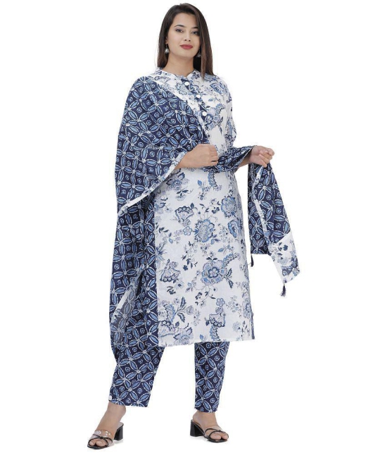 JC4U - Blue Straight Cotton Womens Stitched Salwar Suit ( Pack of 1 ) - None