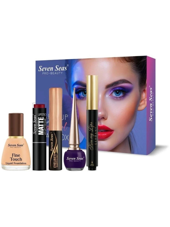 Seven Seas Combo With Liquid Foundation+Matte Lipstick+Eyeliner+Purple Eyeliner+Lip Balm Pack of 05