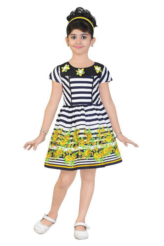 Zadums Girls Cotton A-Line Frock, Yellow - 7-8 Years