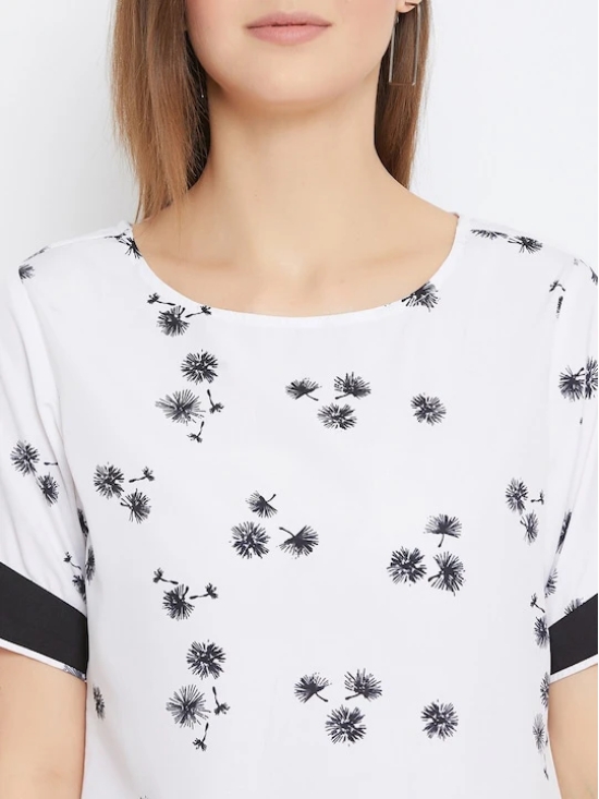 Women White & Black Printed Top with Skirt