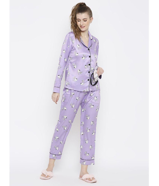 Smarty Pants - Purple Satin Womens Nightwear Nightsuit Sets ( Pack of 1 ) - None