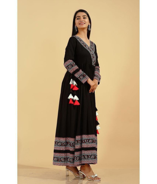 KIPEK - Black Rayon Women's Anarkali Kurti ( Pack of 1 ) - None