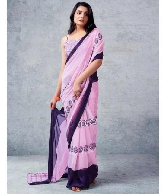 Sitanjali Georgette Printed Saree With Blouse Piece - Pink ( Pack of 1 ) - Pink