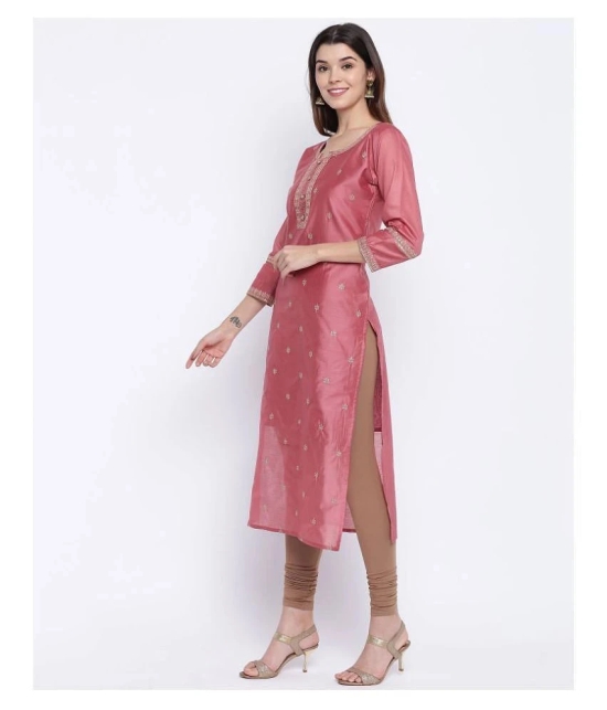 Vbuyz - Peach Chanderi Womens Straight Kurti ( Pack of 1 ) - 3XL