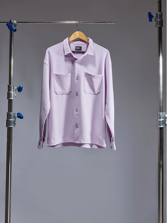 Plain Textured Beige Half Sleeve Shirt-M / Lavender