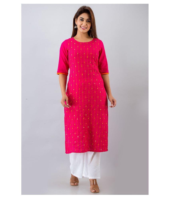 FabbibaPrints Pink Cotton Straight Kurti - M