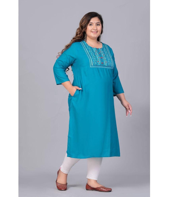 Preksha Rayon Embroidered Straight Women's Kurti - Turquoise ( Pack of 1 ) - None