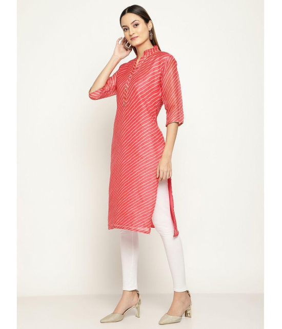 Queenley - Pink Silk Women's Straight Kurti ( Pack of 1 ) - None