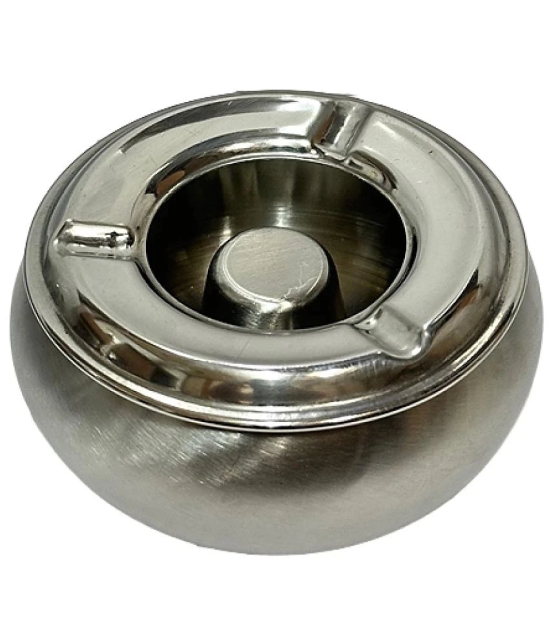 Dynore Stainless Steel Heavy Gauge Matka Shape Lid Ash Tray For Home, Office, Bar and Tabletop Decoration - Silver