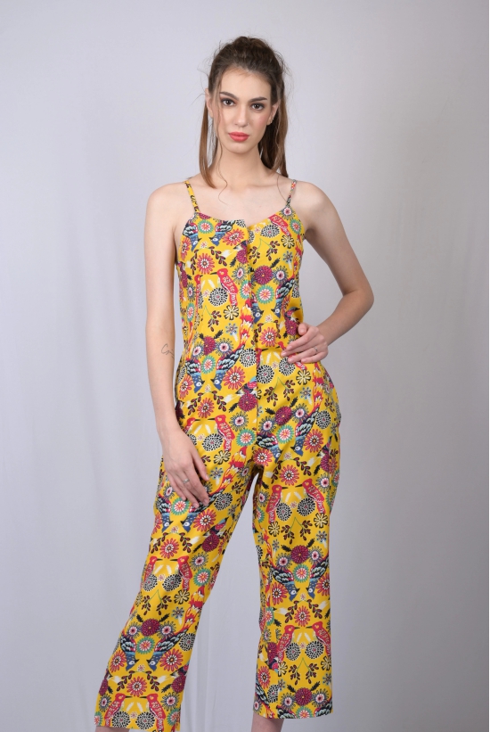 Jumpsuit for women for party wear stylish suits daily use Women Mustard Printed Jumpsuit (OTL-JMS1002)-Yellow / S