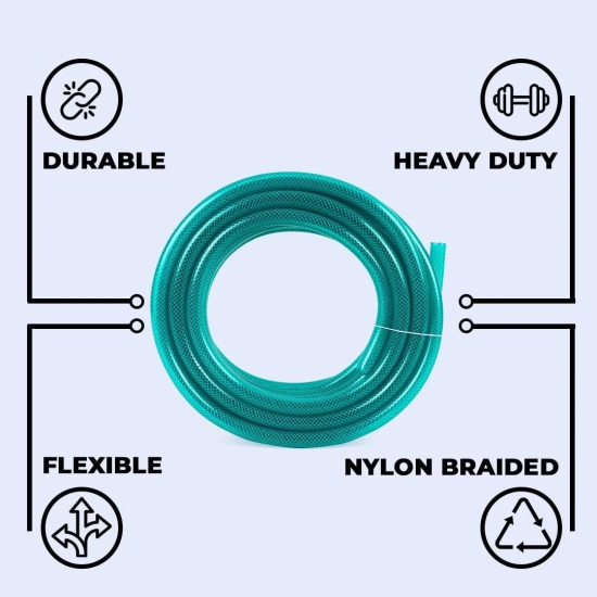 Kuber Industries 10m PVC Nylon Braided Water Pipe, Leak-Proof, Heavy Duty, for Garden, Car, Pet Cleaning, Green, Pack of 6-Kuber Industries PVC Nylon Braided Water Pipe 10m, Multi-Utility for Gar