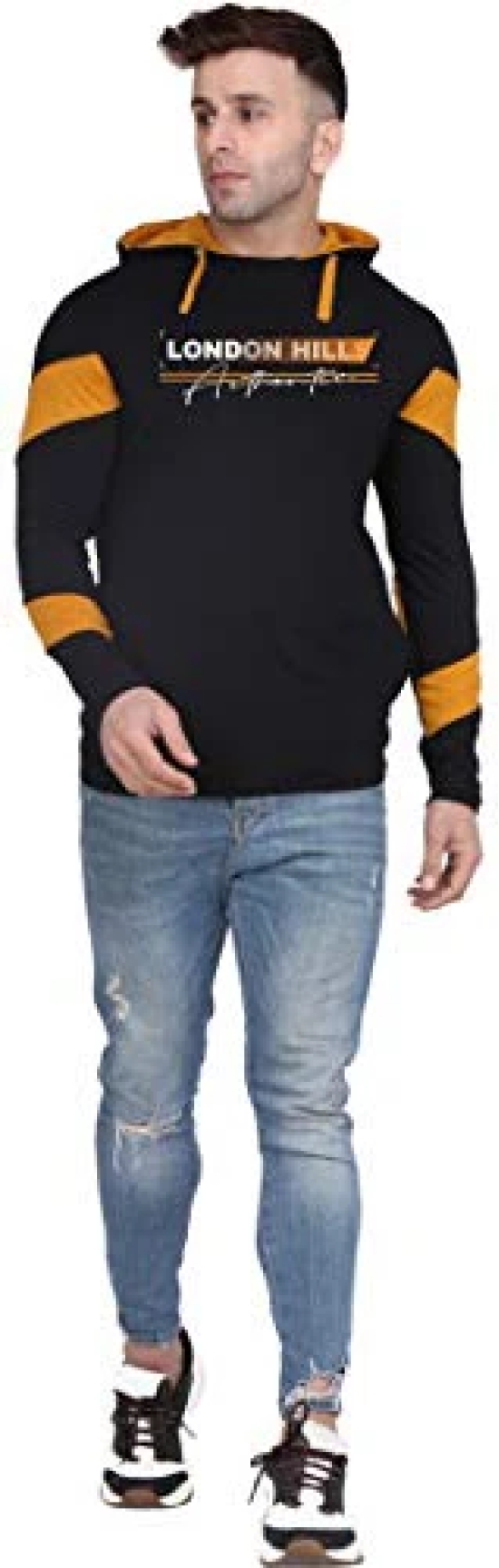 London Hills Mens Regular Fit Printed Full Sleeve Cotton Blend Hooded T-Shirt