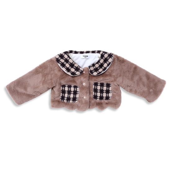 Girls warm co-ord set with checks design-Brown / 3-4 years /100