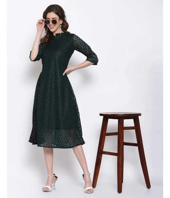 Selvia Net Green A- line Dress - - None