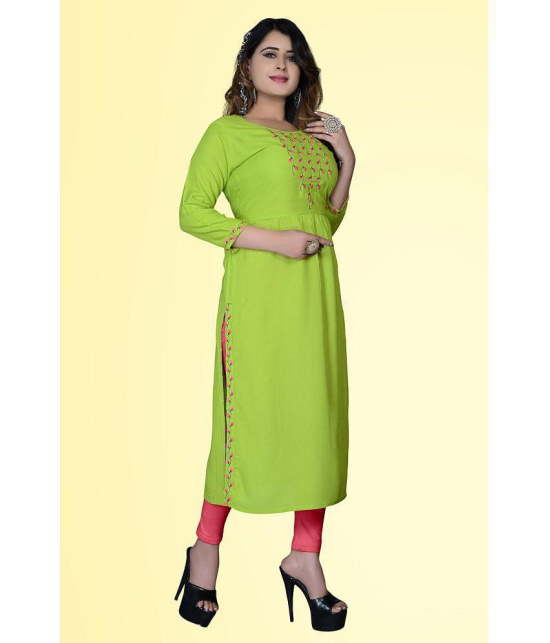 HAYA - Lime Green Rayon Women''s Straight Kurti ( Pack of 1 ) - None