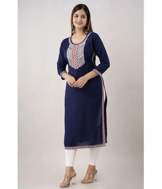 Kapadia - Navy Rayon Womens Straight Kurti ( Pack of 1 ) - None