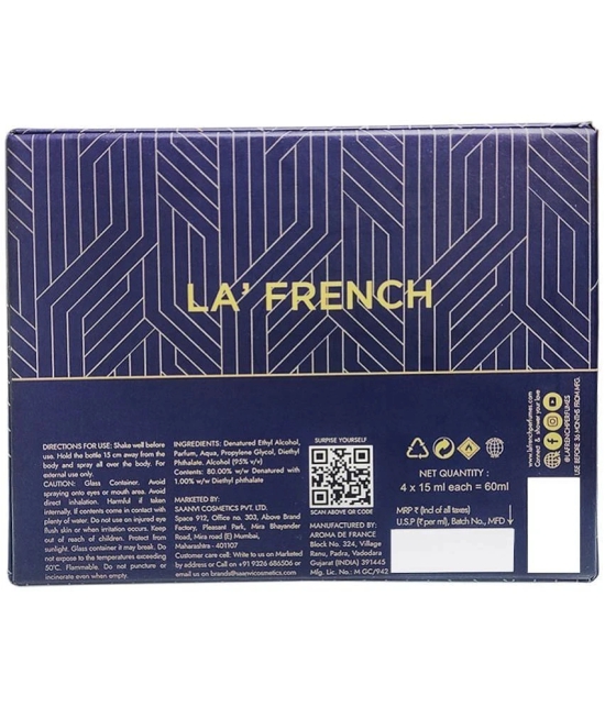 LA FRENCH Eau De Parfum (EDP) Fruity,Fresh,Floral Strong -Fragrance For Men,Women ( Pack of 4 )