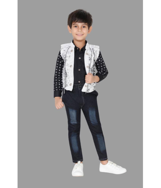 DKGF Fashion - White Cotton Blend Boys Shirt & Jeans ( Pack of 1 ) - None