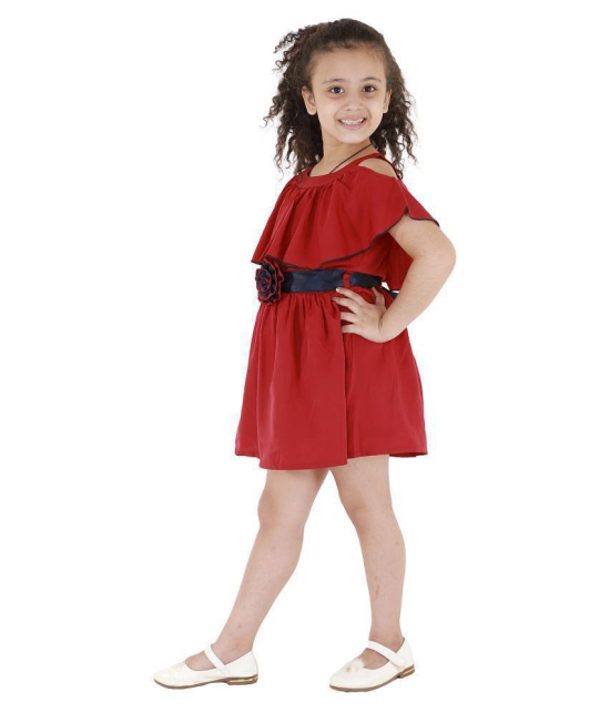 Kids Cave Dress for girls Polycrepe Knee Length Cut Out Pleated Dress (Color_Maroon,Size_3 Years to 12 Years) - None